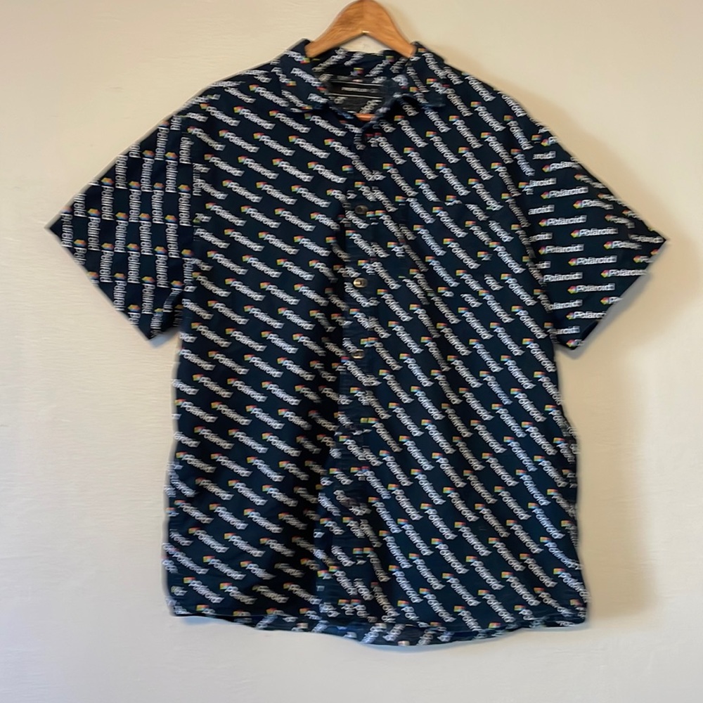 Propeller Men's Short Sleeve Polaroid Logo Button Front‎ Shirt Size L
